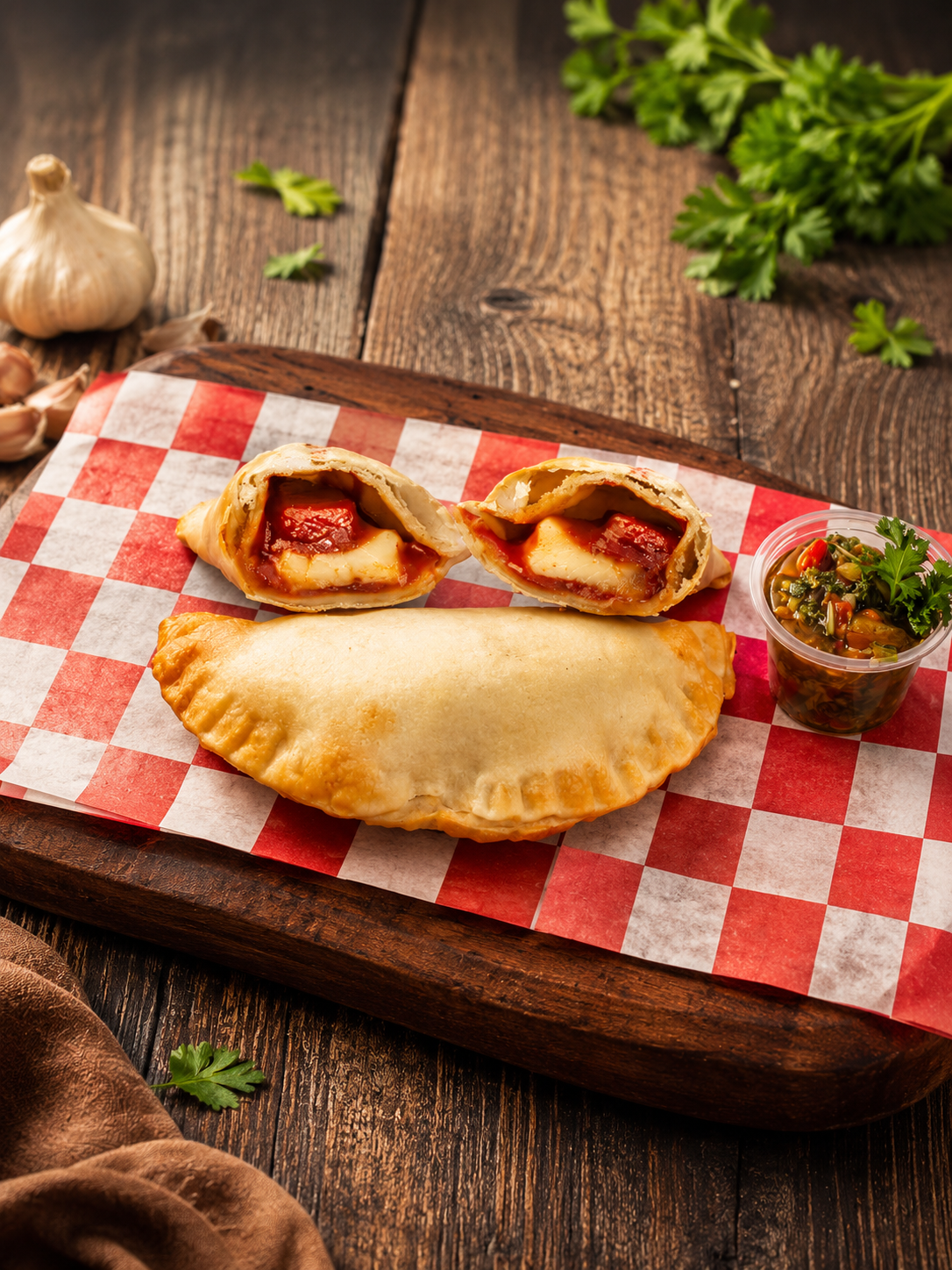 Empanada con salsa chimichurri
